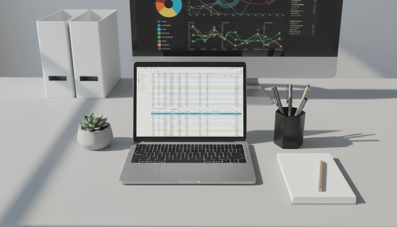 Organized desk with laptop, notebook, and coffee, symbolizing clear financial records